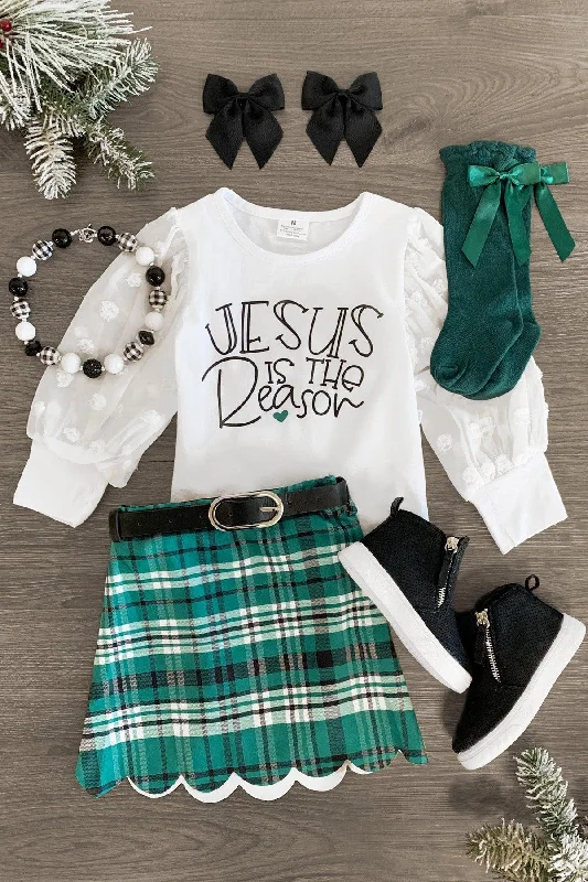 "Jesus Is The Reason" Plaid Skirt Set