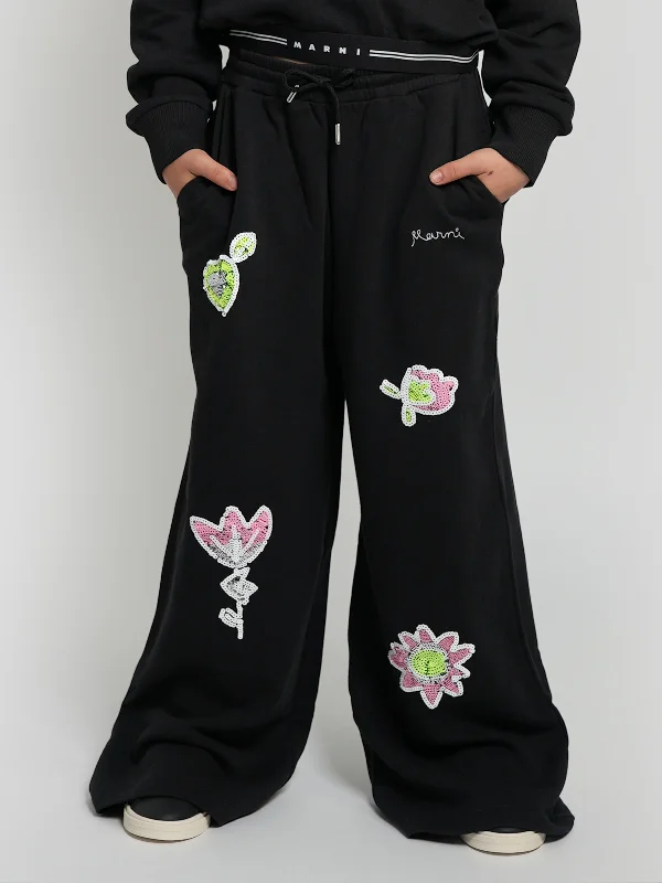 MARNI Girls Applique Trousers in Black