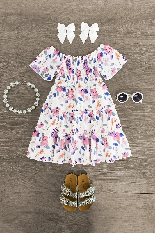 Purple & White Ruffle Flower Dress