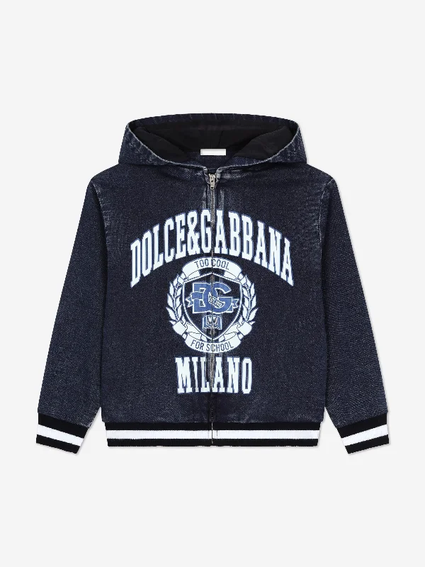 Dolce & Gabbana Boys Too Cool For SchoolMilano Logo Zip Up Top in Blue