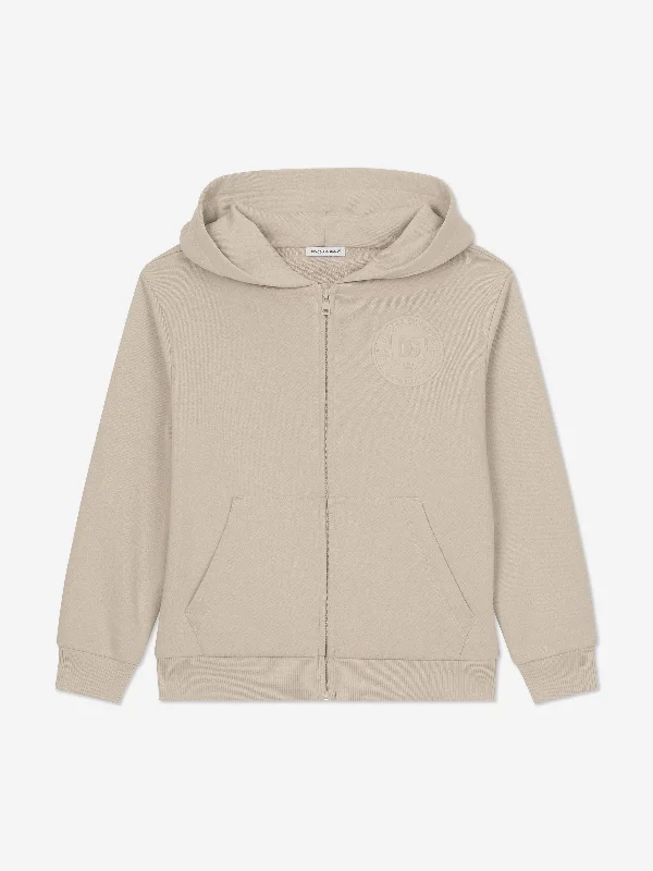 Dolce & Gabbana Boys Logo Stamp Zip Up Top in Beige