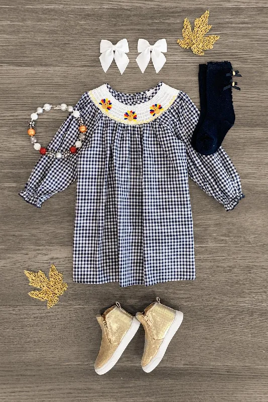 Navy & White Checkered Turkey Gingham Dress