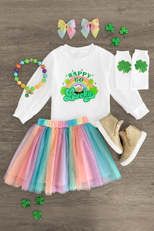 "Happy Go Lucky" Rainbow Tutu Skirt Set