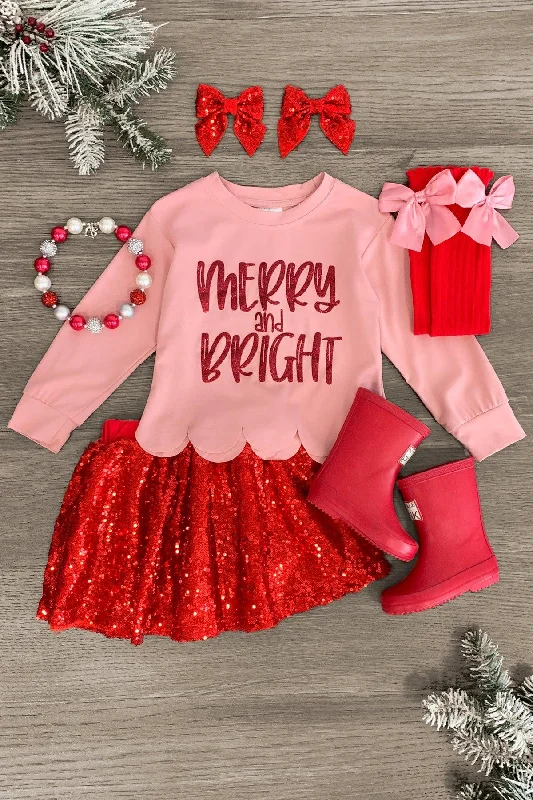 "Merry & Bright" Red Sequin Skirt Set