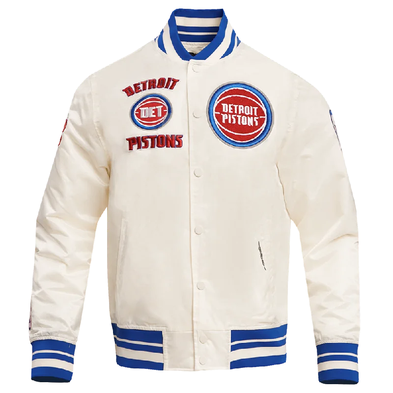 NBA DETROIT PISTONS RETRO CLASSIC MEN'S RIB SATIN JACKET (EGGSHELL/ ROYAL BLUE)