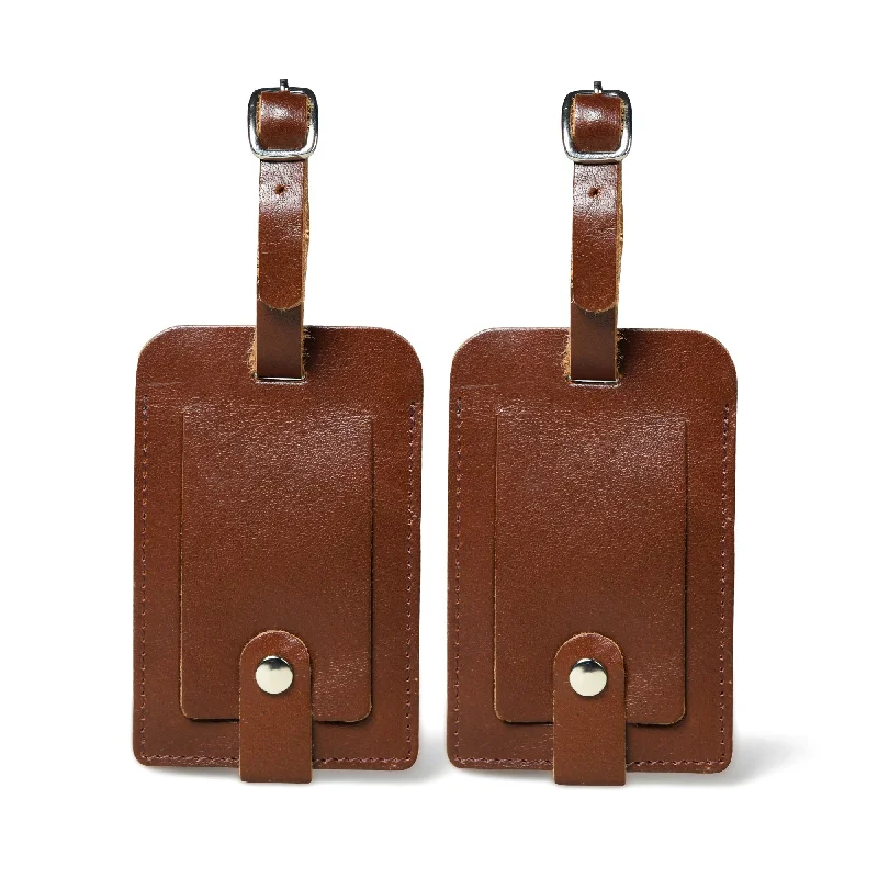 Dark Brown Leather Luggage Tags Set