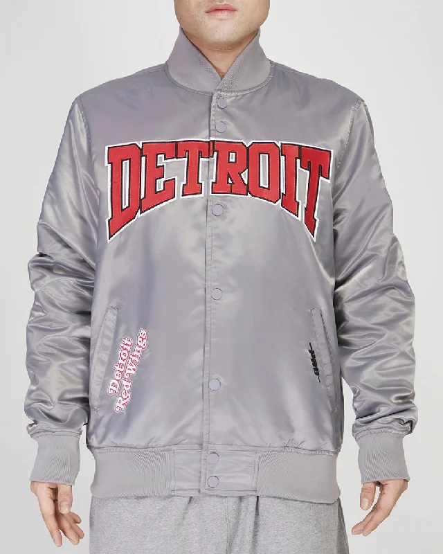 NHL DETROIT RED WINGS CREST EMBLEM MEN'S SATIN JACKET (GRAY)