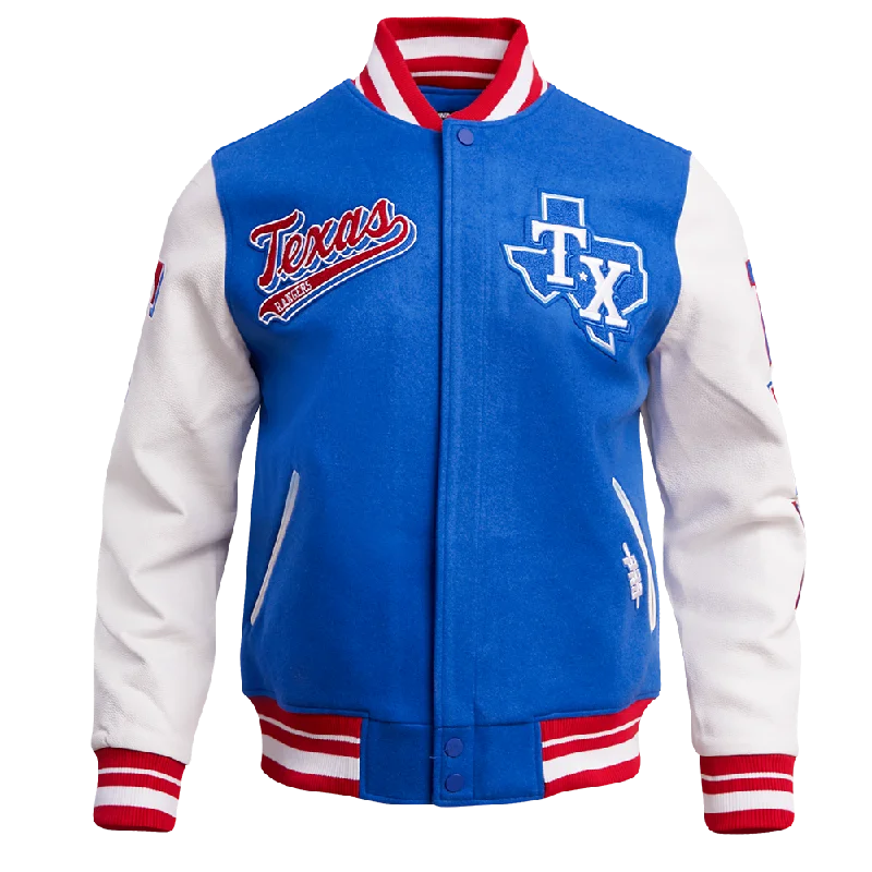 MLB TEXAS RANGERS SCRIPT TAIL MEN'S RIB WOOL VARSITY (ROYAL BLUE/RED)