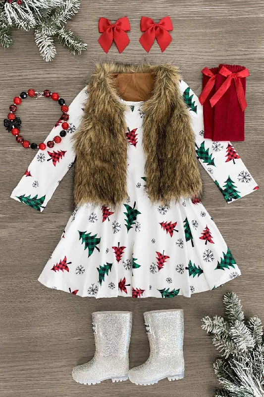 White Plaid Christmas Tree Dress