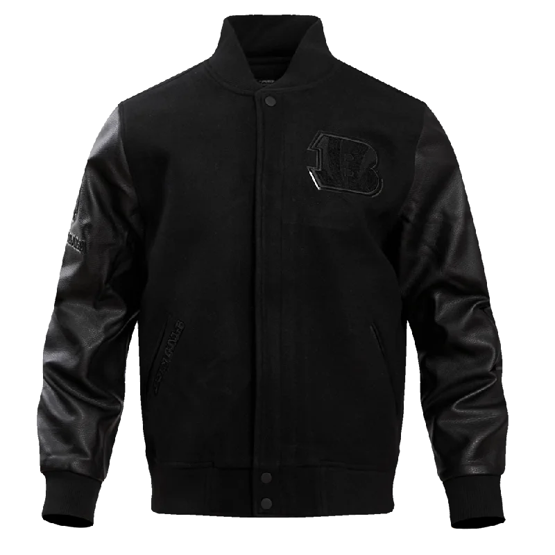 NFL CINCINNATI BENGALS TRIPLE BLACK LOGO MEN'S VARSITY JACKET (TRIPLE BLACK)