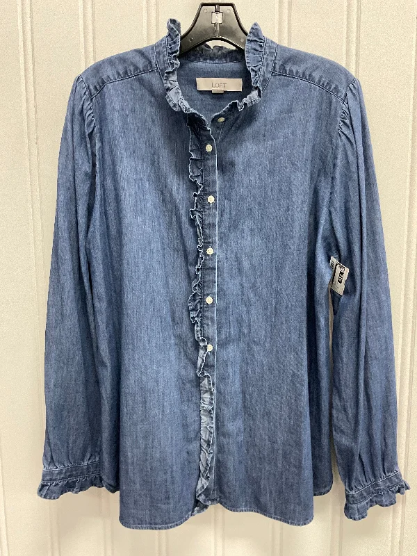 Top Long Sleeve By Loft In Blue Denim, Size: Xl