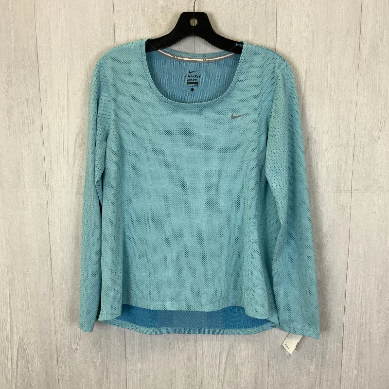 Athletic Top Long Sleeve Collar By Nike In Blue, Size: L