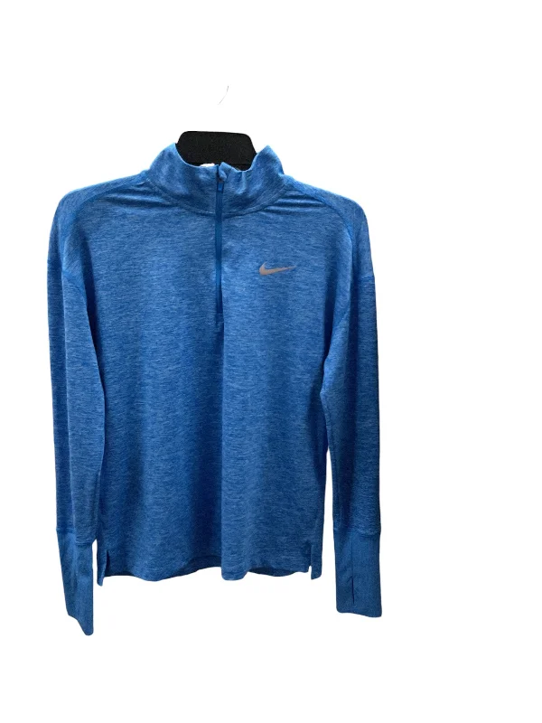 Athletic Top Long Sleeve Collar By Nike In Blue, Size: S