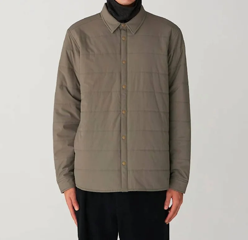 Flexible Insulated Cardigan Shirt In Khaki