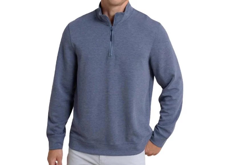 Whyche Interlock Heather Quarter Zip Sweater In Heather Dress Blue