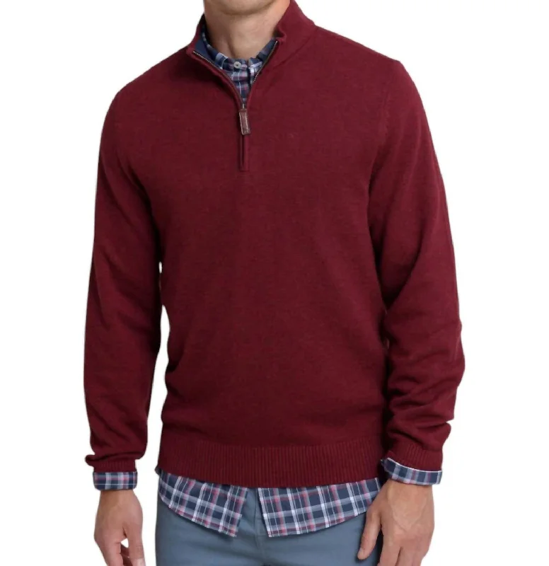 Oakatie Heather Quarter Zip Sweater In Heather Muscadine