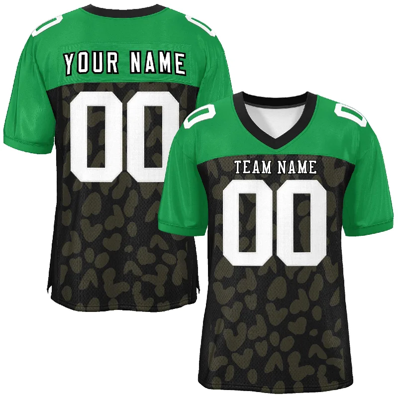 Custom Black Kelly Green Raglan Sleeves Personalized Camo Authentic Football Jersey