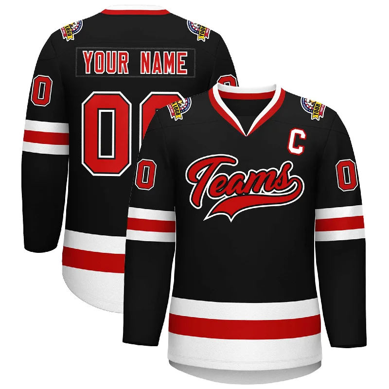 Custom Black Red Black-White Classic Style Hockey Jersey