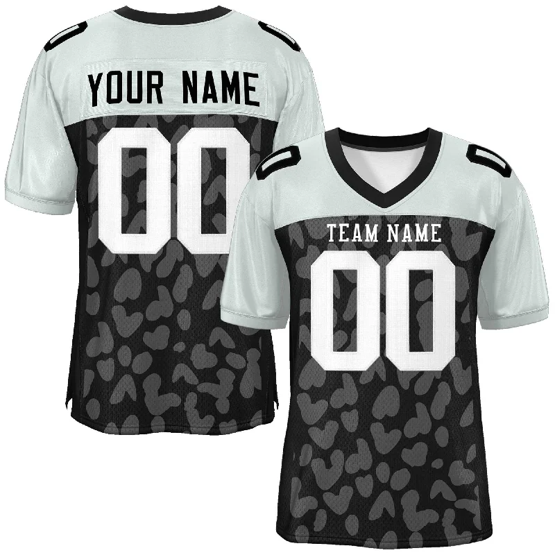 Custom Black Silver Raglan Sleeves Personalized Camo Authentic Football Jersey