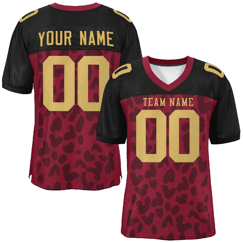 Custom Crimson Black Raglan Sleeves Personalized Camo Authentic Football Jersey