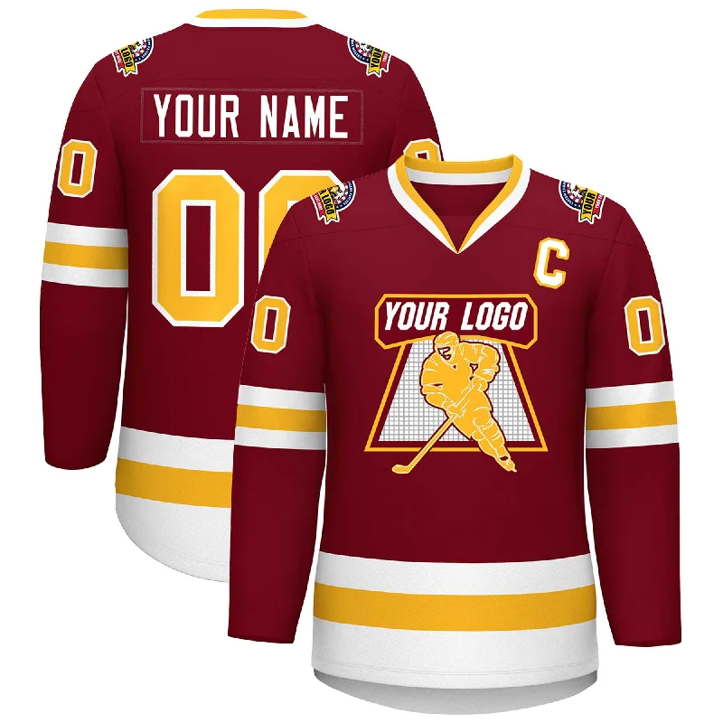 Custom Crimson Gold-White Classic Style Hockey Jersey