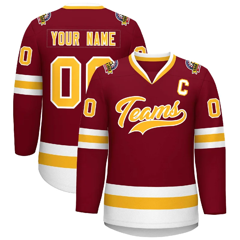 Custom Crimson Gold-White Classic Style Hockey Jersey