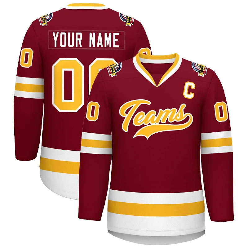 Custom Crimson Gold-White Classic Style Hockey Jersey