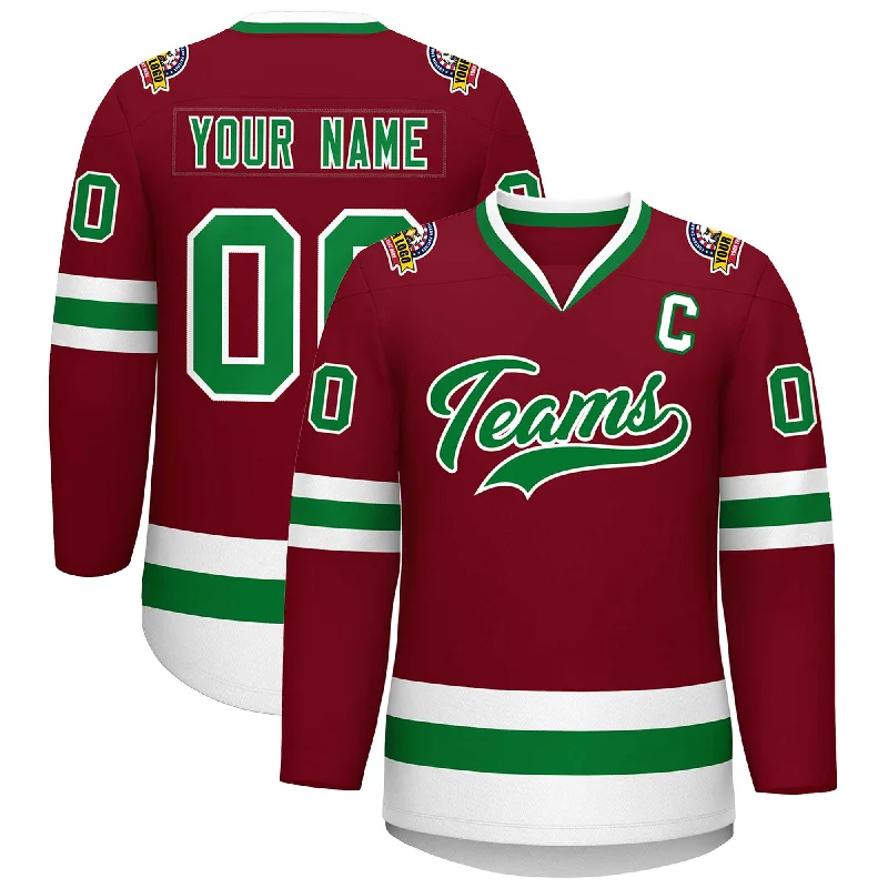 Custom Crimson Kelly Green-White Classic Style Hockey Jersey