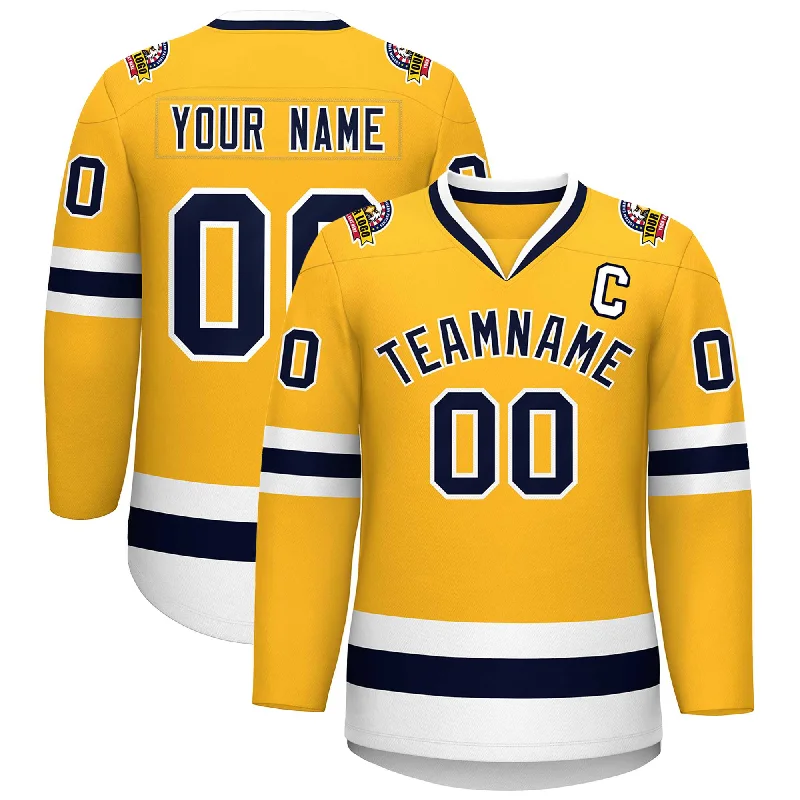 Custom Gold Navy-White Classic Style Hockey Jersey