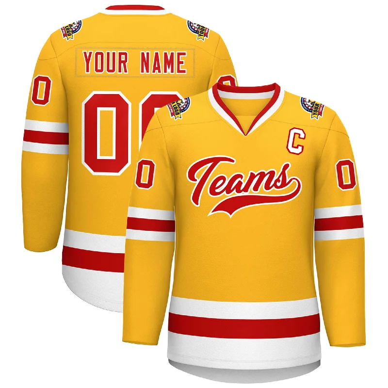 Custom Gold Red-White Classic Style Hockey Jersey