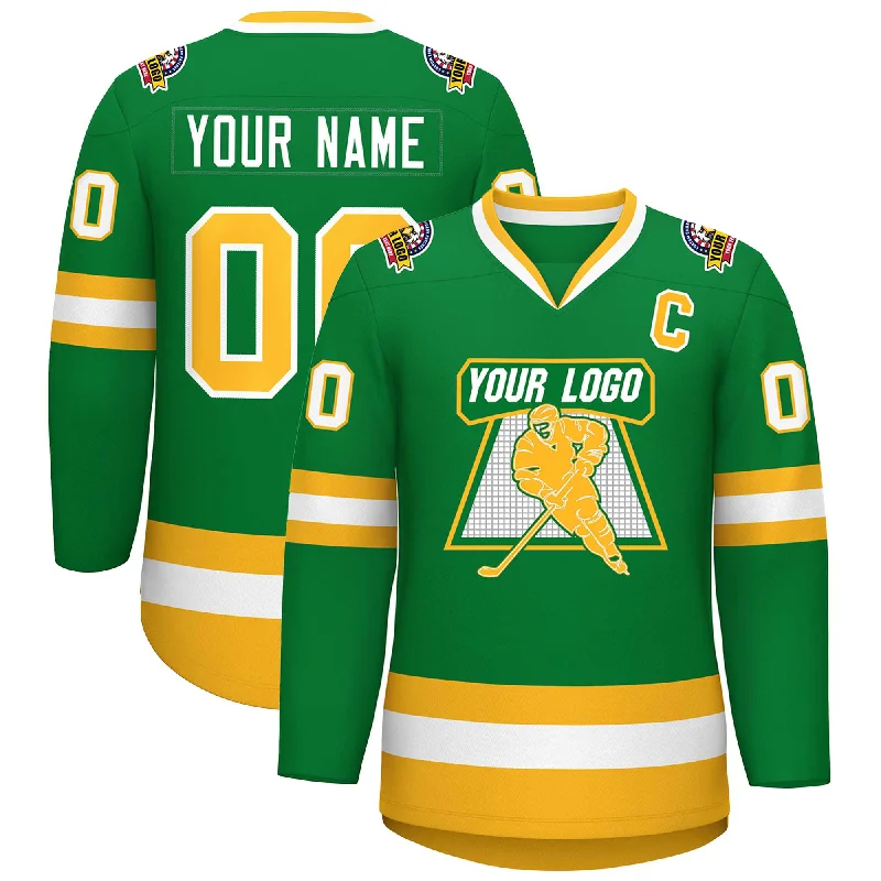 Custom Kelly Green Gold-White Classic Style Hockey Jersey