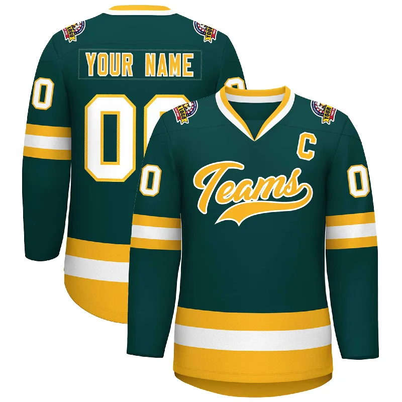 Custom Midnight Green Gold-White Classic Style Hockey Jersey