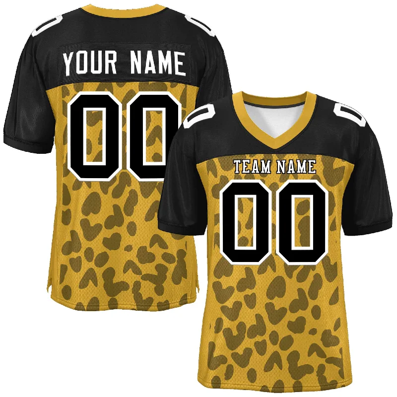 Custom Old Gold Black Raglan Sleeves Personalized Camo Authentic Football Jersey