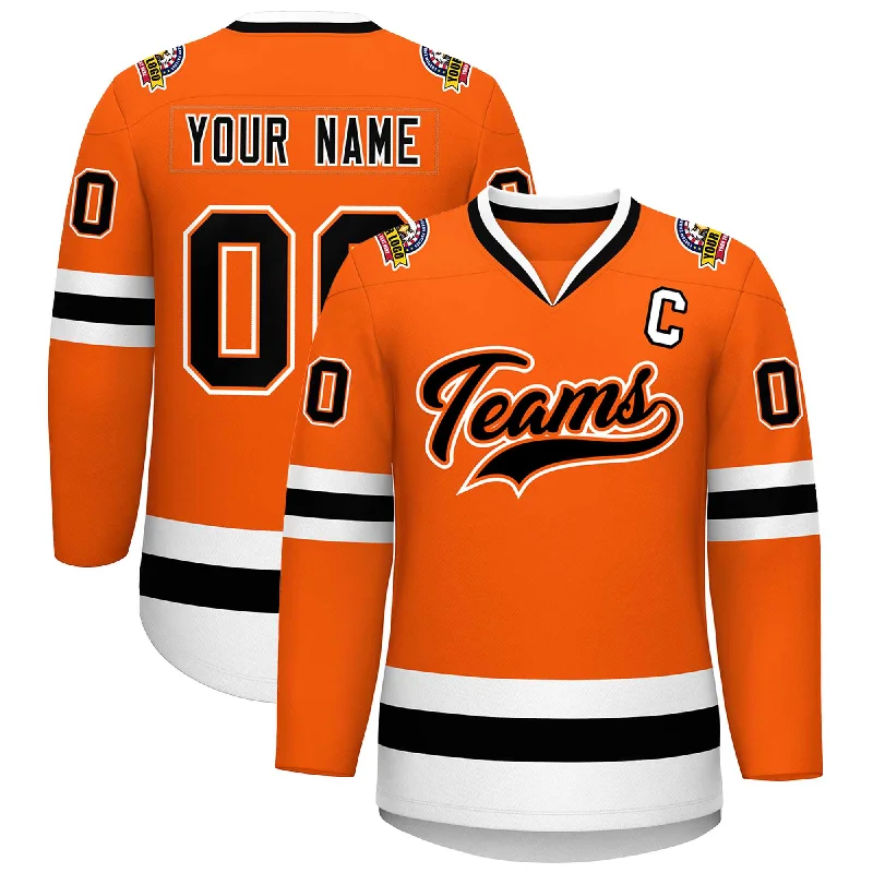 Custom Orange Black Orange-White Classic Style Hockey Jersey