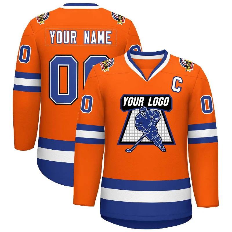 Custom Orange Royal White-Black Classic Style Hockey Jersey