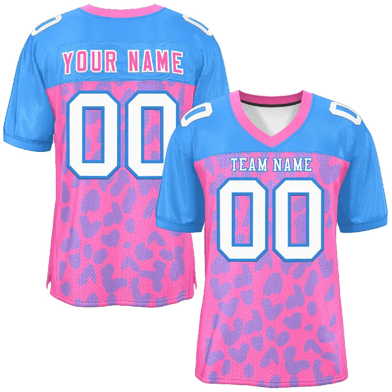 Custom Pink Powder Blue Raglan Sleeves Personalized Camo Authentic Football Jersey