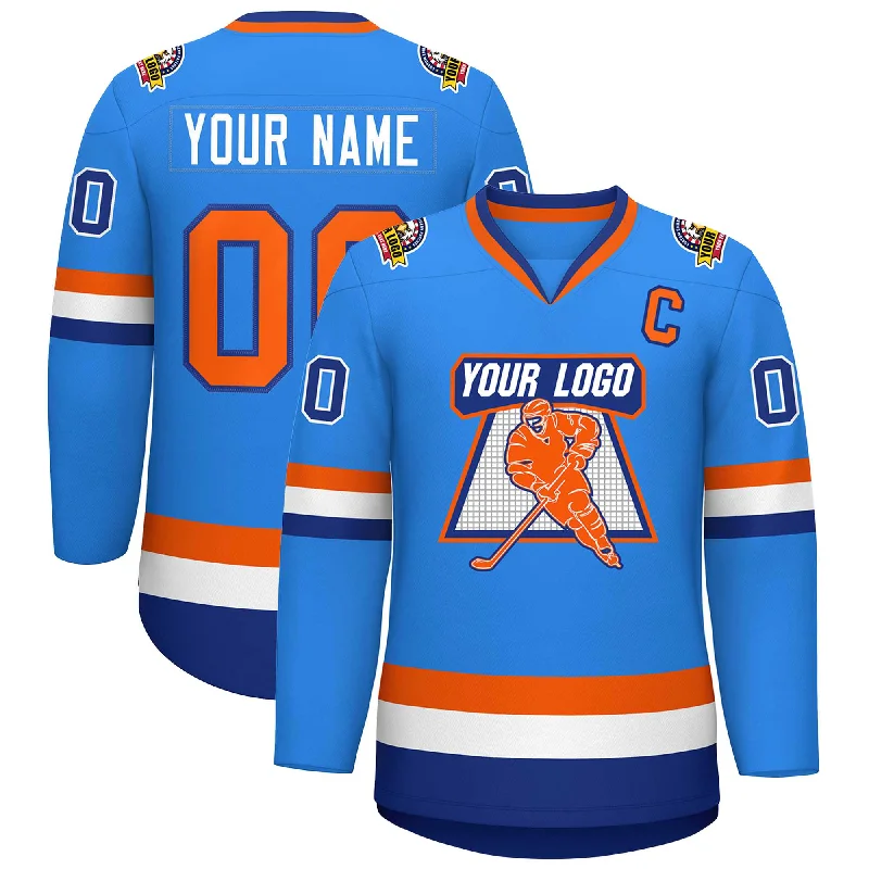 Custom Powder Blue Orange-Royal Classic Style Hockey Jersey