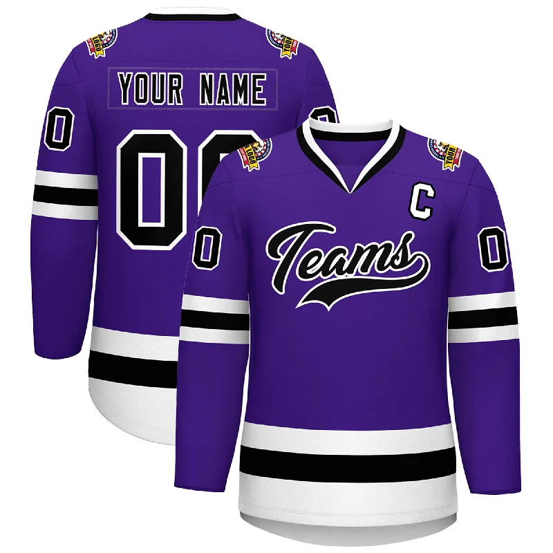 Custom Purple Black-White Classic Style Hockey Jersey