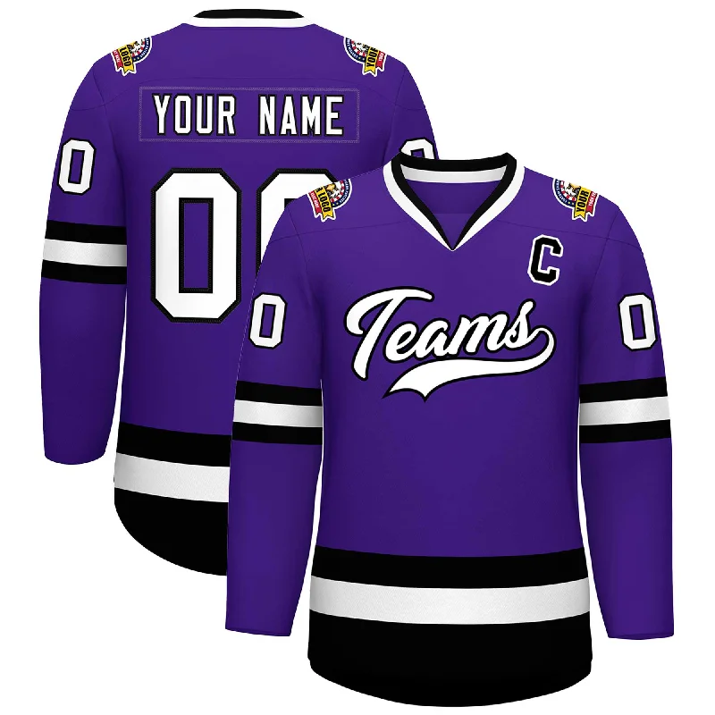 Custom Purple White-Black Classic Style Hockey Jersey