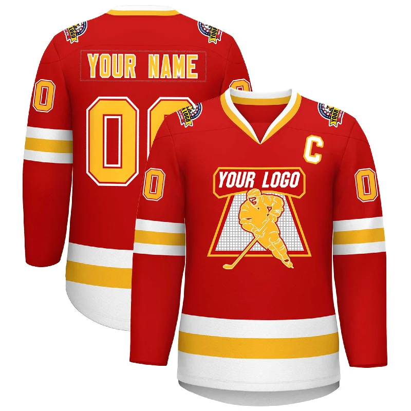 Custom Red Gold Red-White Classic Style Hockey Jersey