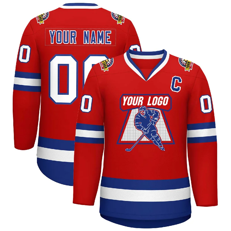 Custom Red Royal-White Classic Style Hockey Jersey