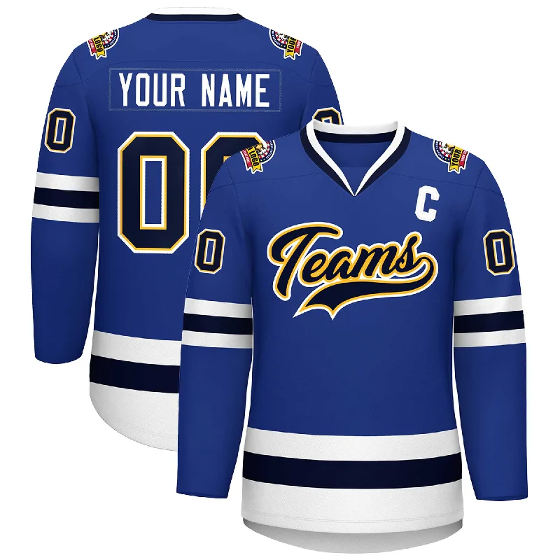 Custom Royal Navy Gold-White Classic Style Hockey Jersey