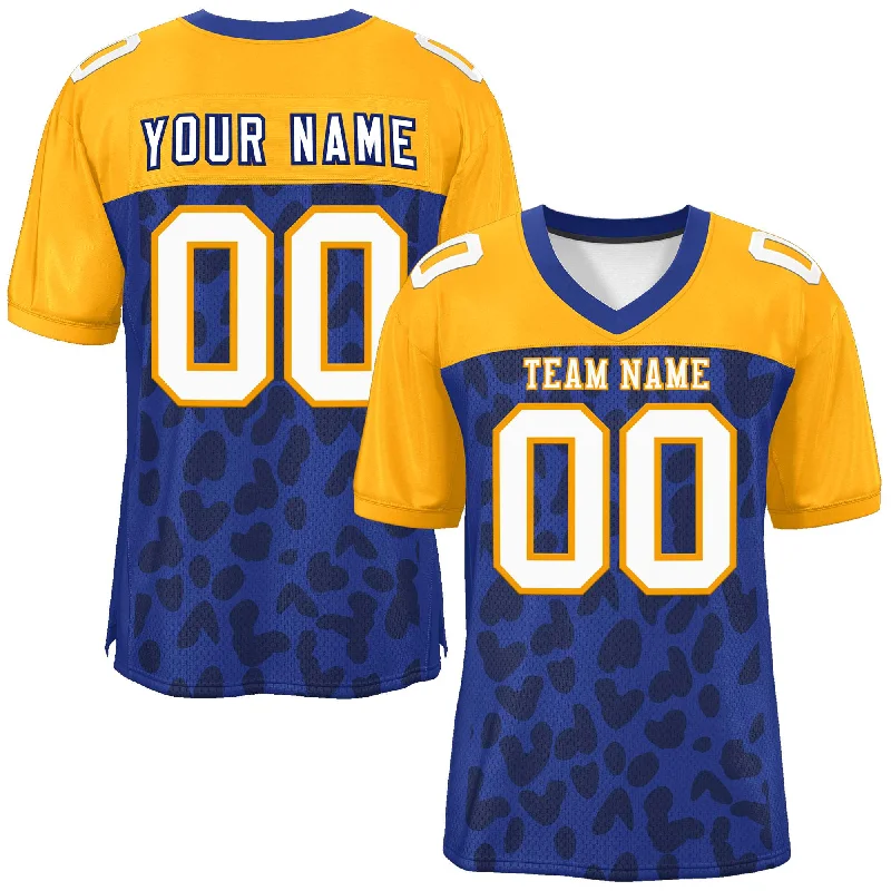 Custom Royal Yellow Raglan Sleeves Personalized Camo Authentic Football Jersey