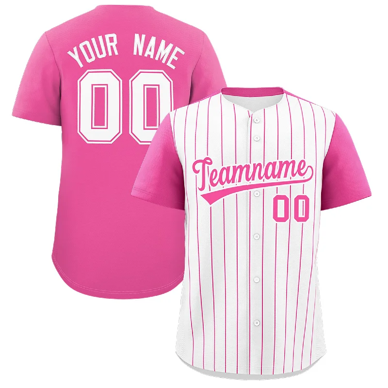 Custom White Pink Pinstripe Personalized Two-Tone Authentic Baseball Jersey