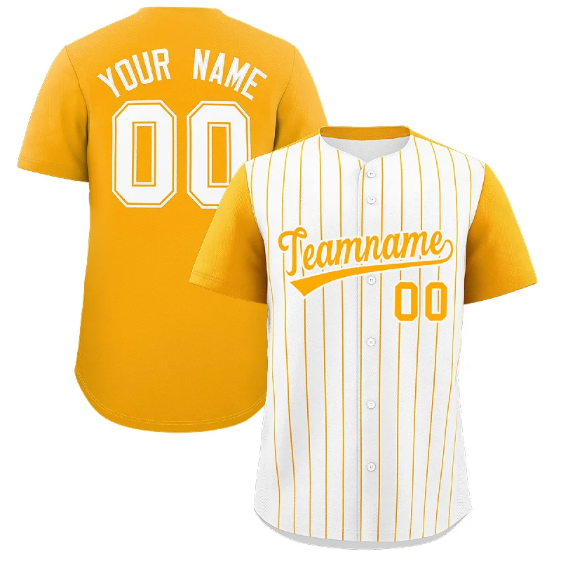 Custom White Yellow Pinstripe Personalized Two-Tone Authentic Baseball Jersey